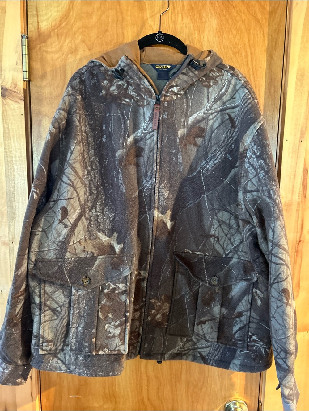 Woolrich Vintage 100% Wool Camo Hunting Jacket Full Zip Hooded Coat Mens XL